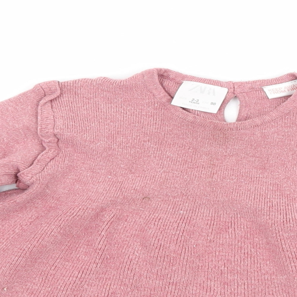 Zara Girls Pink  Knit Pullover Jumper Size 2-3 Years