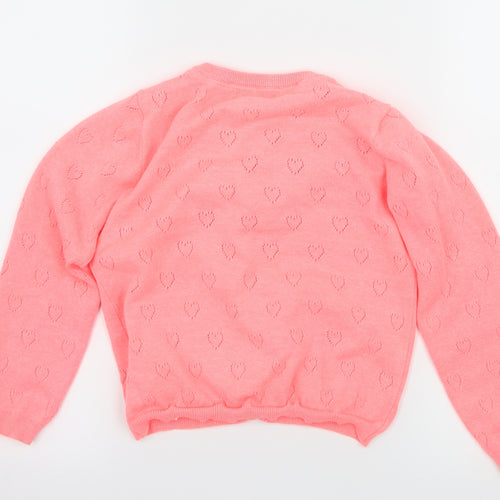 Primark Girls Pink Geometric Knit Cardigan Jumper Size 7-8 Years  - Love Heart