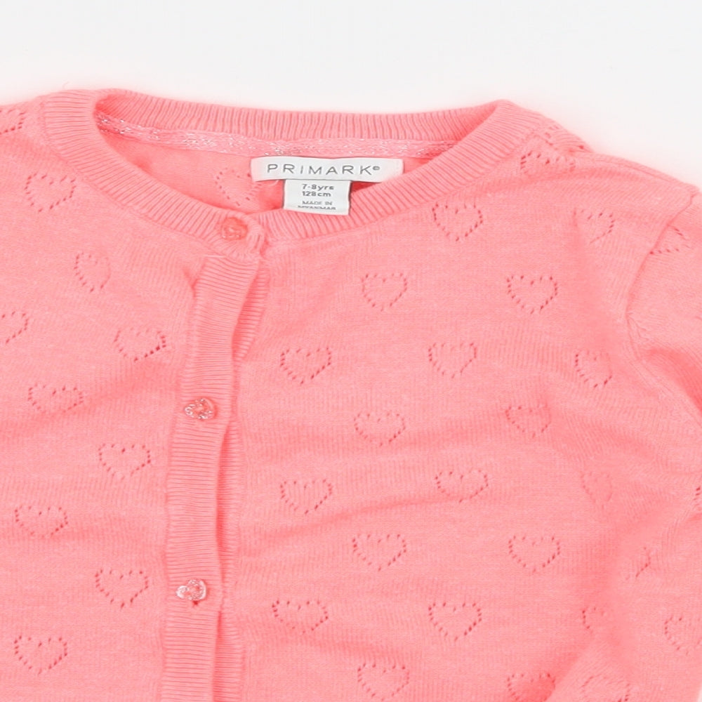 Primark Girls Pink Geometric Knit Cardigan Jumper Size 7-8 Years  - Love Heart