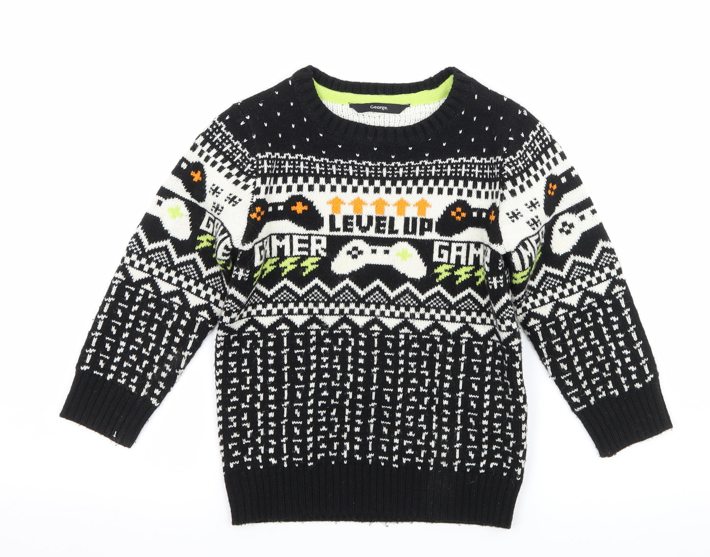 George Boys Black Geometric Knit Pullover Jumper Size 4-5 Years  - Gamer