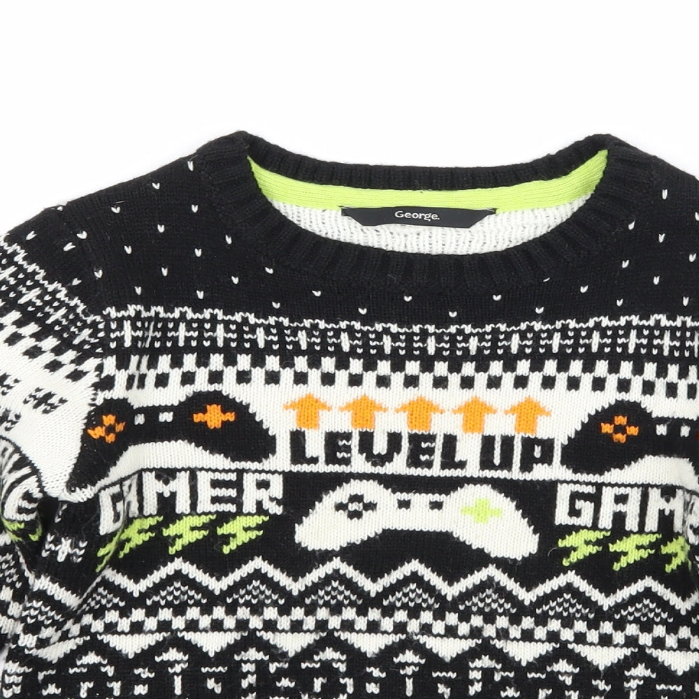 George Boys Black Geometric Knit Pullover Jumper Size 4-5 Years  - Gamer