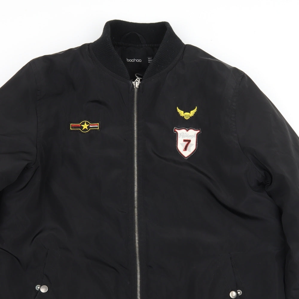 Boohoo Womens Black   Bomber Jacket Jacket Size 14  - Badged