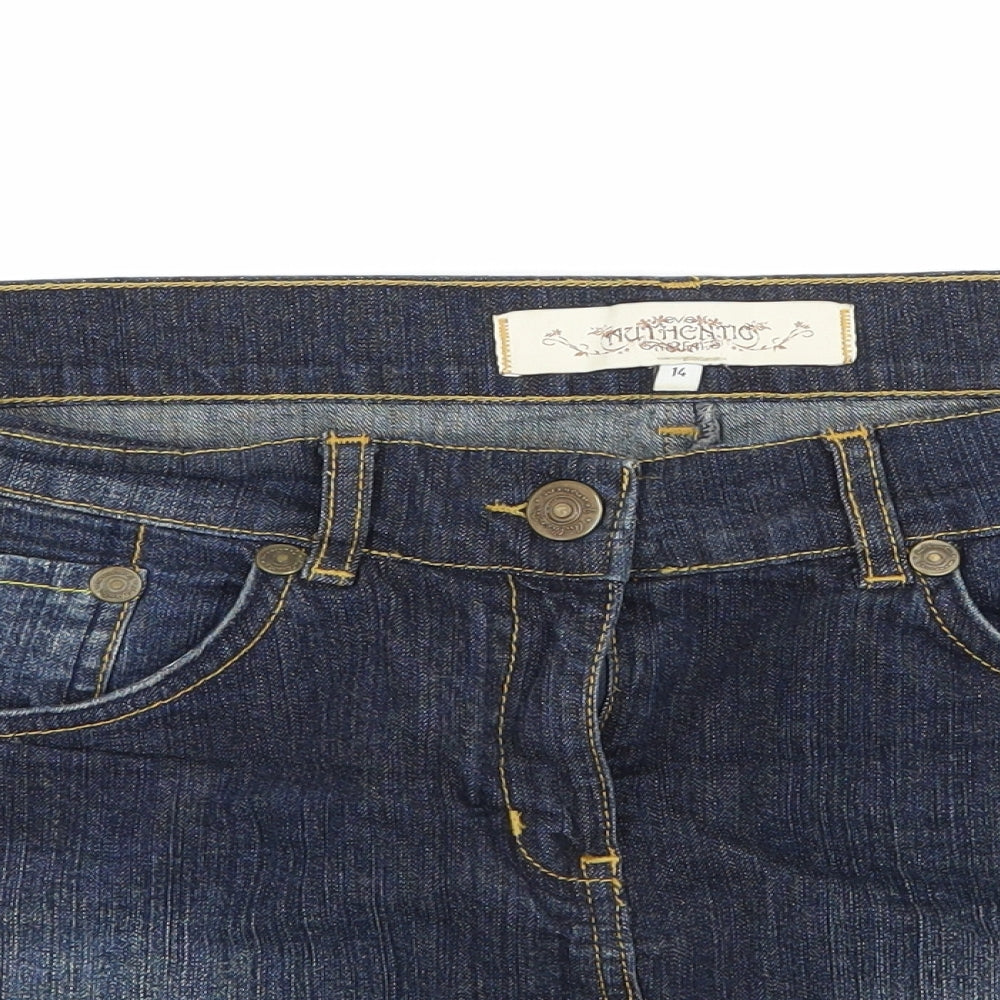 Authentic Womens Blue  Denim A-Line Skirt Size 14