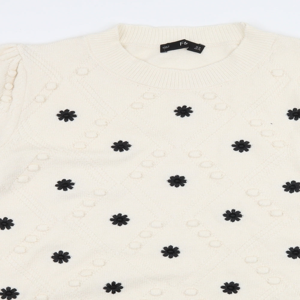 F&F Womens Ivory Floral Knit Pullover Jumper Size 18