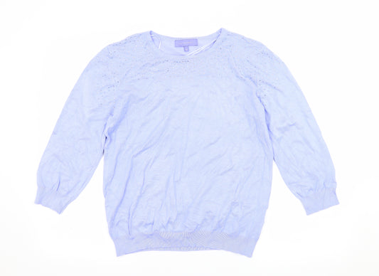 Front view of Autonomy women’s blue jersey jumper, size M