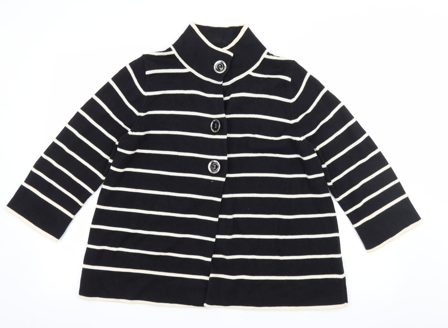Marks and Spencer Womens Black Striped Knit Cardigan Jumper Size 18