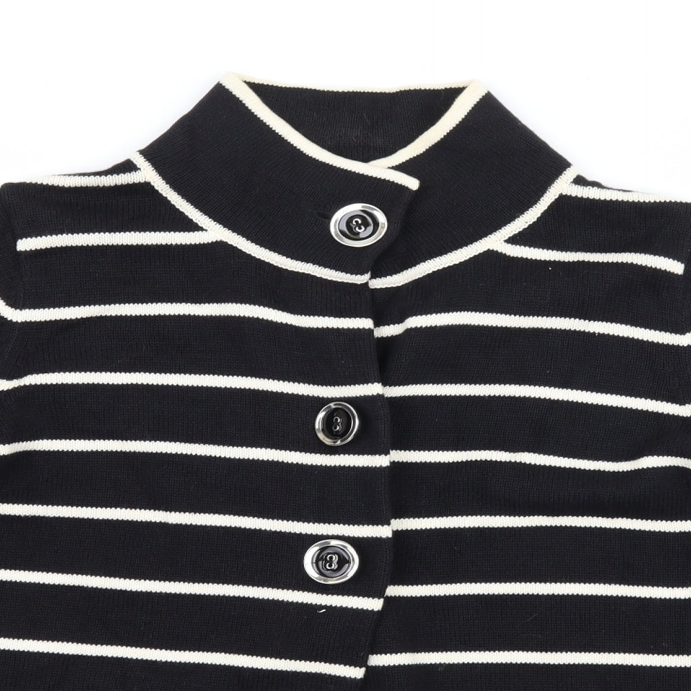 Marks and Spencer Womens Black Striped Knit Cardigan Jumper Size 18
