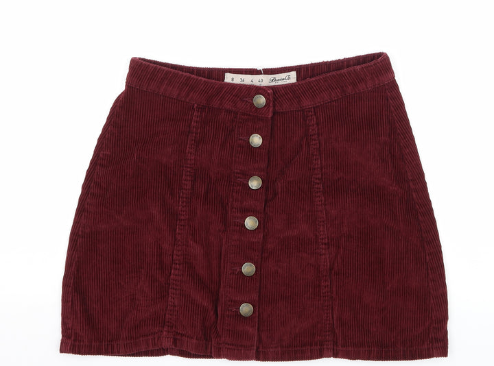 Denim & Co. Womens Red  Corduroy A-Line Skirt Size 8