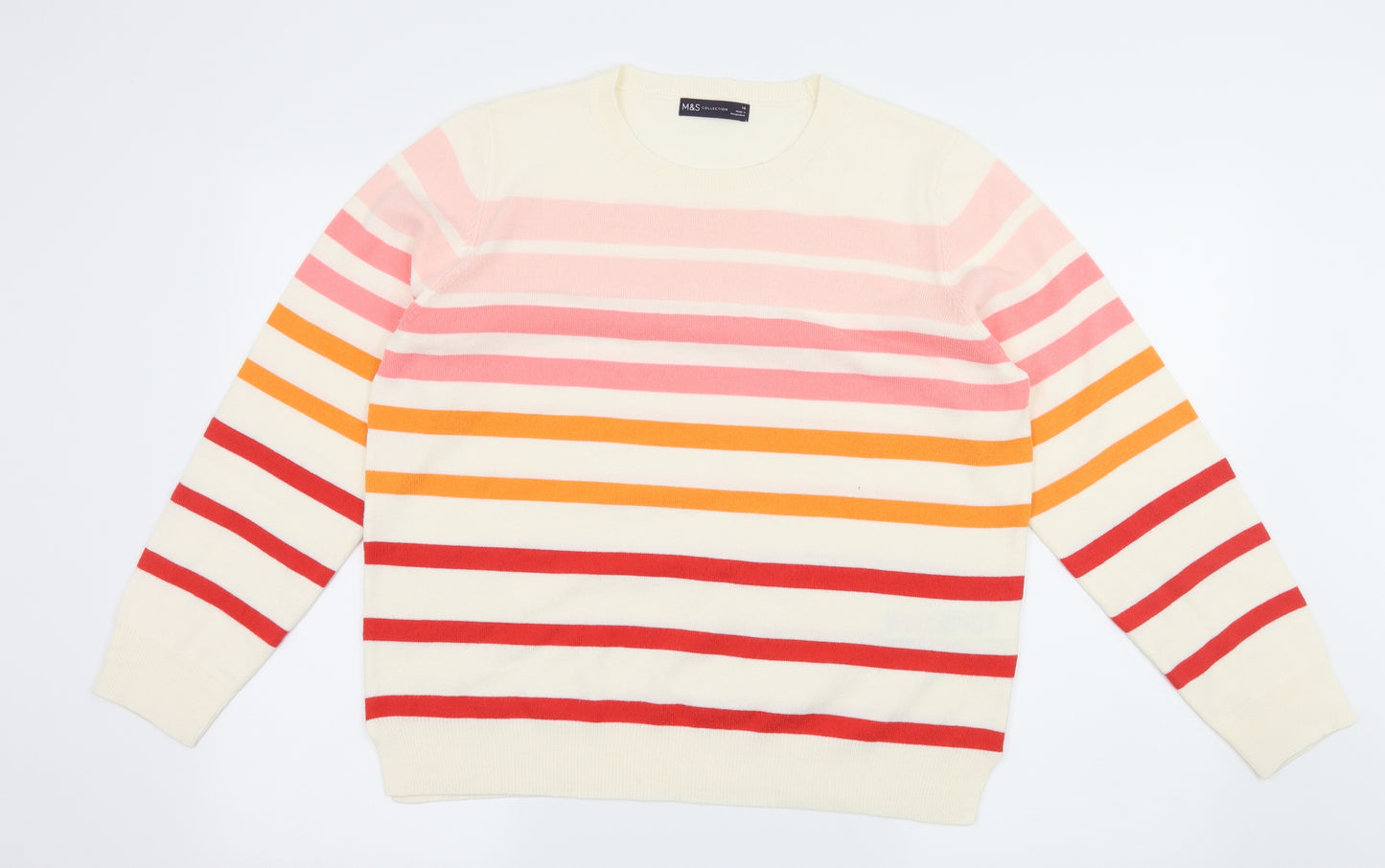 Marks and Spencer Womens Ivory Striped Knit Pullover Jumper Size 16