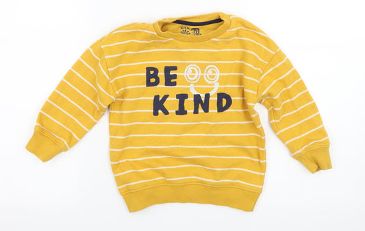 Front view of F&F boys’ yellow striped jersey pullover sweatshirt, size 2-3, years - be kind