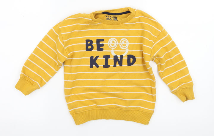 F&F Boys Yellow Striped Jersey Pullover Sweatshirt Size 2-3 Years  - Be Kind
