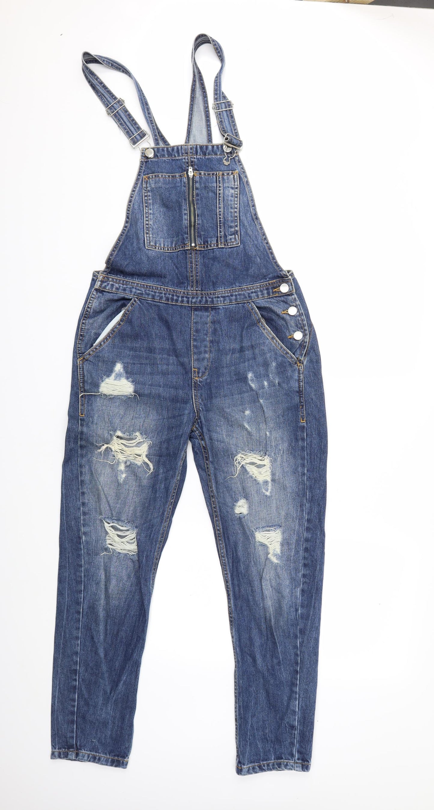 Zara Womens Blue  Denim Dungaree One-Piece Size XS  - distressed