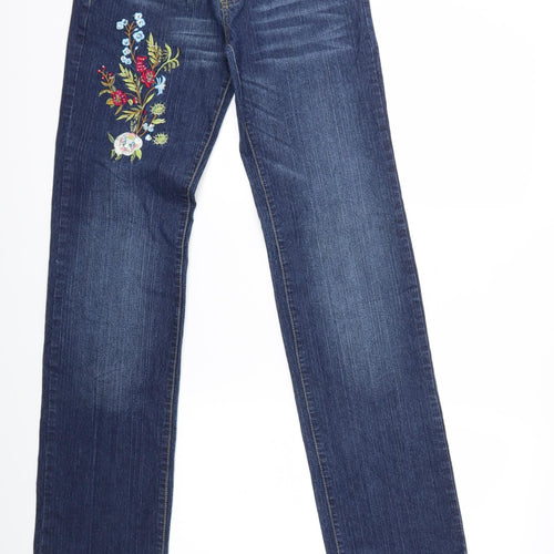 mandor line Womens Blue Floral Denim Straight Jeans Size 29 in L32 in