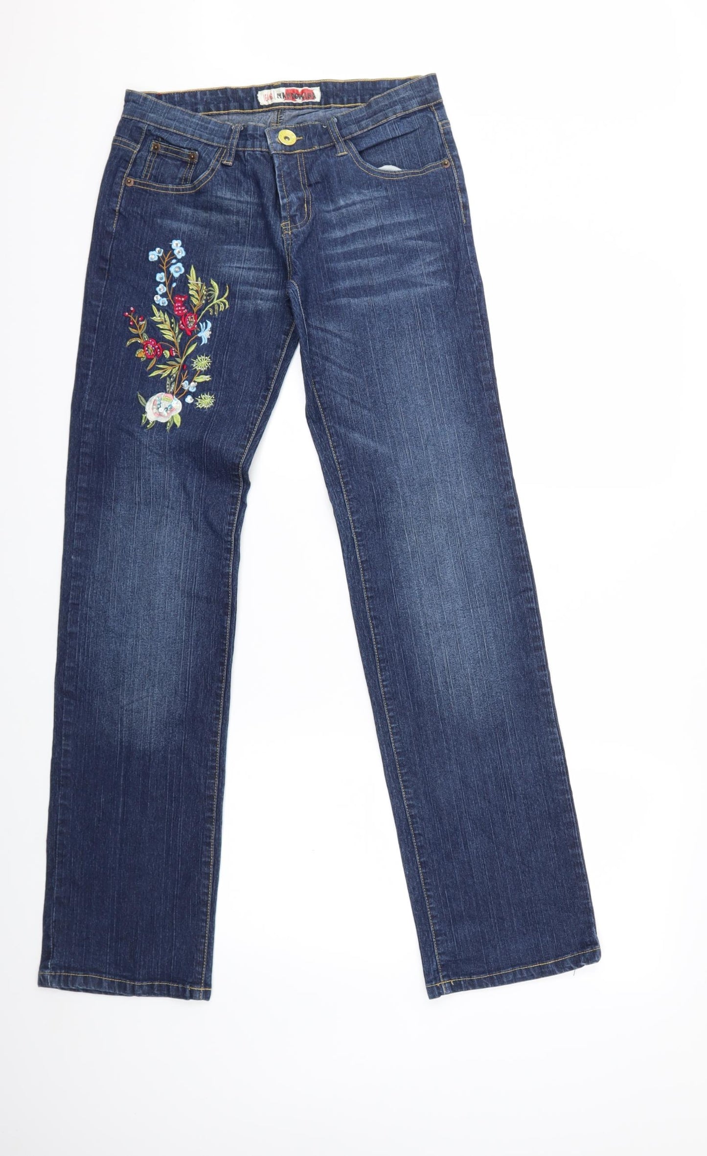 mandor line Womens Blue Floral Denim Straight Jeans Size 29 in L32 in