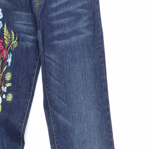 mandor line Womens Blue Floral Denim Straight Jeans Size 29 in L32 in