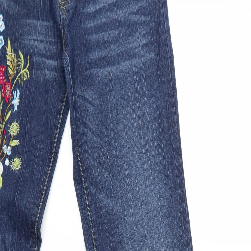 mandor line Womens Blue Floral Denim Straight Jeans Size 29 in L32 in