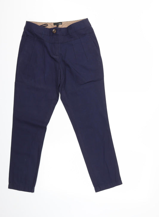 Front view of NEXT women’s blue trousers, size UK 8, 26-inch leg