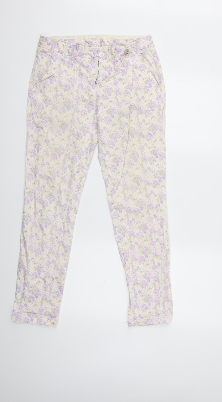 H&M Womens Purple Floral  Trousers  Size 8 L28 in