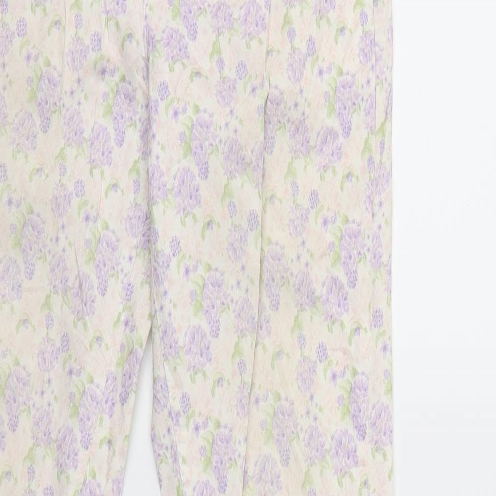 H&M Womens Purple Floral  Trousers  Size 8 L28 in