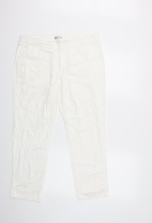 Front view of KappAhI women’s white trousers, size UK 18, 27-inch leg