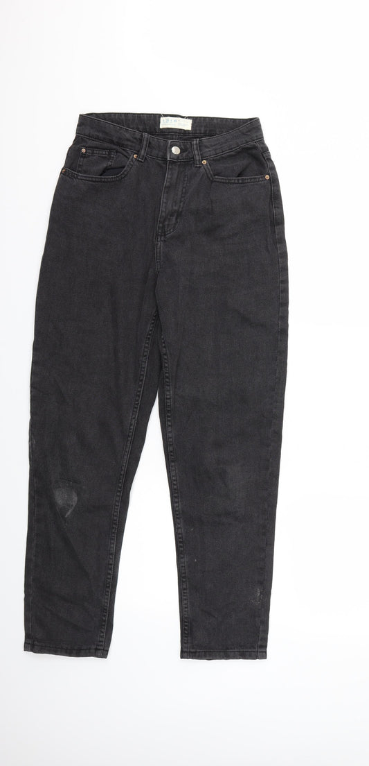 Front view of Denim & Co. women’s black denim mom jeans, size UK 8, 30-inch leg