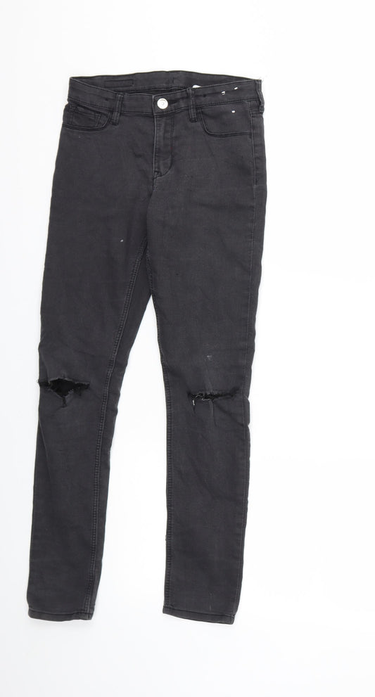 Front view of Preworn girls’ grey denim skinny jeans, size 11-12, years