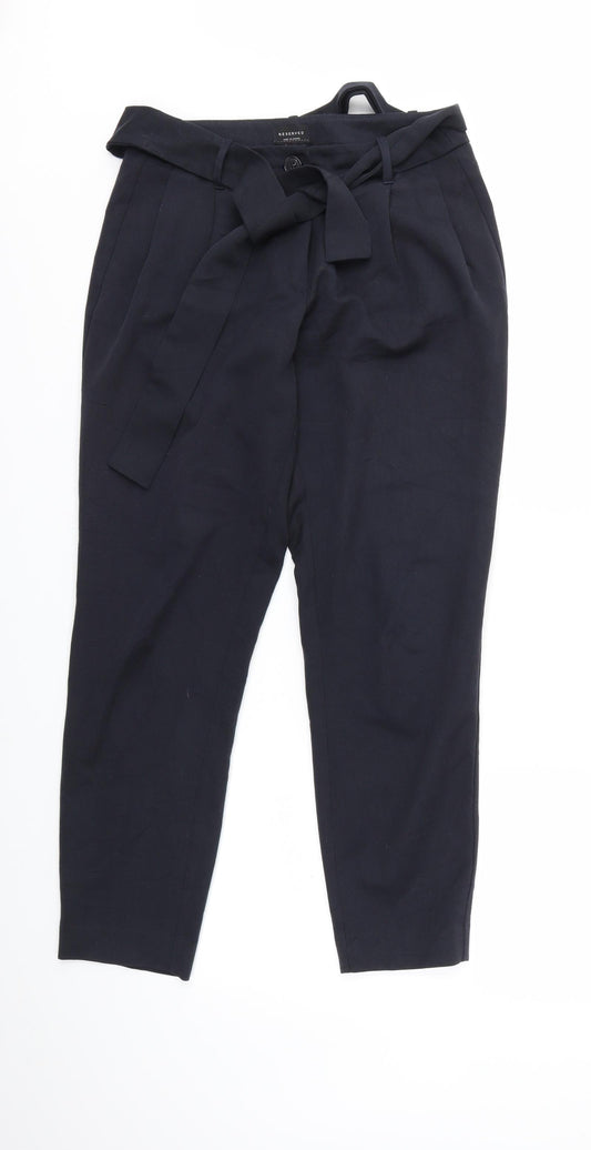 Front view of RESERVED women’s blue trousers, size UK 8, 25-inch leg