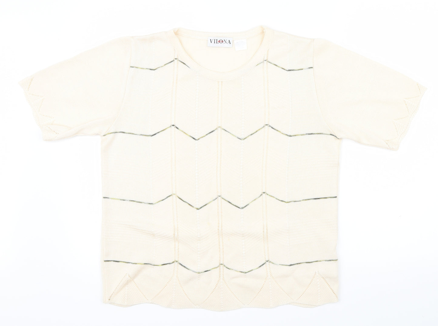 Vilona Womens Beige Geometric  Pullover Jumper Size 14