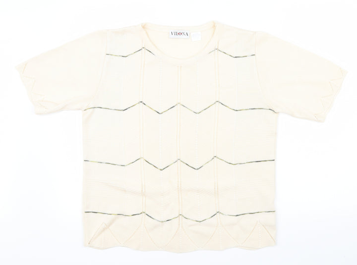 Vilona Womens Beige Geometric  Pullover Jumper Size 14
