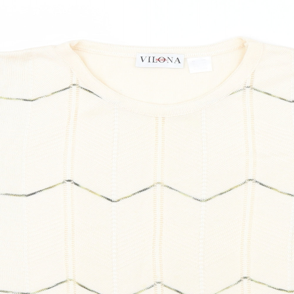 Vilona Womens Beige Geometric  Pullover Jumper Size 14