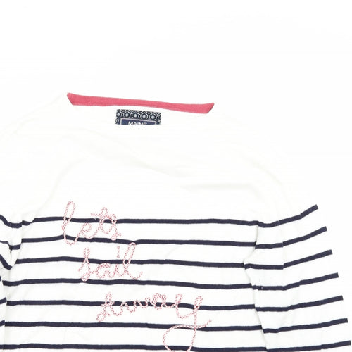 Maine  Womens White Striped  Basic T-Shirt Size 14