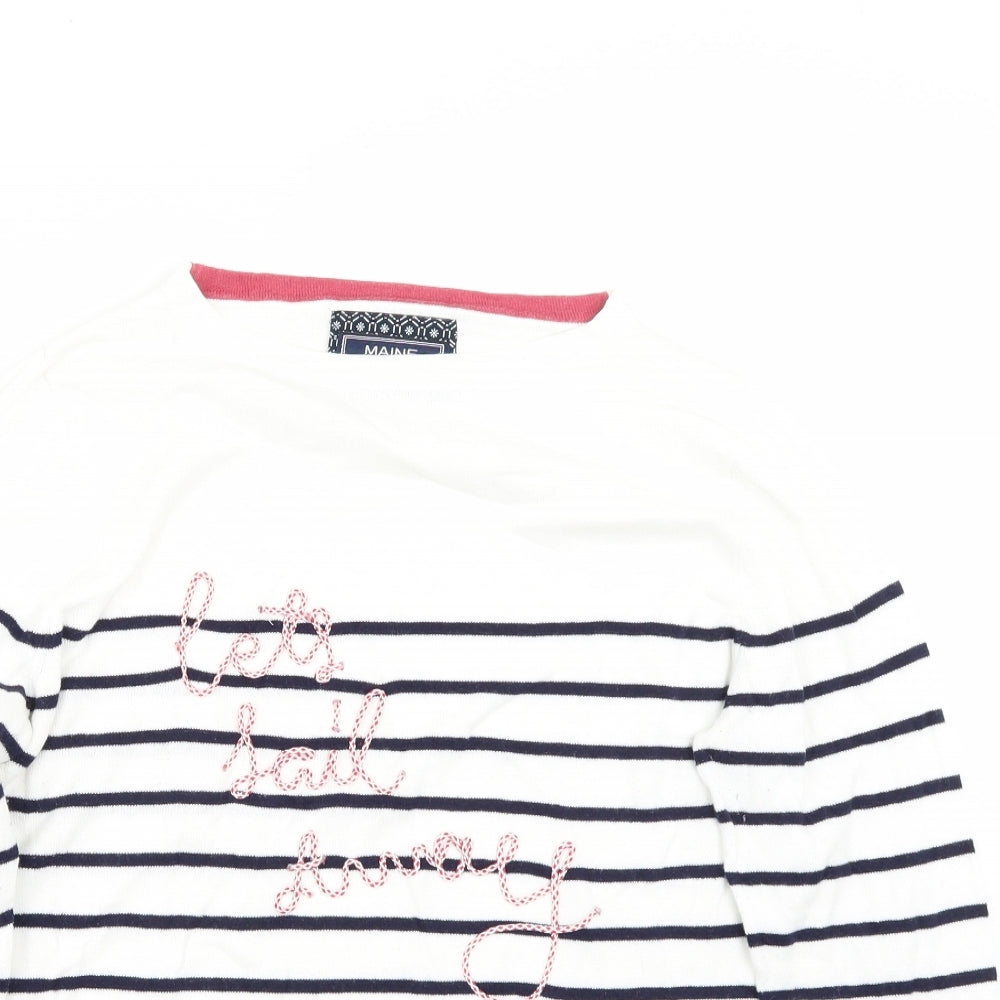 Maine  Womens White Striped  Basic T-Shirt Size 14