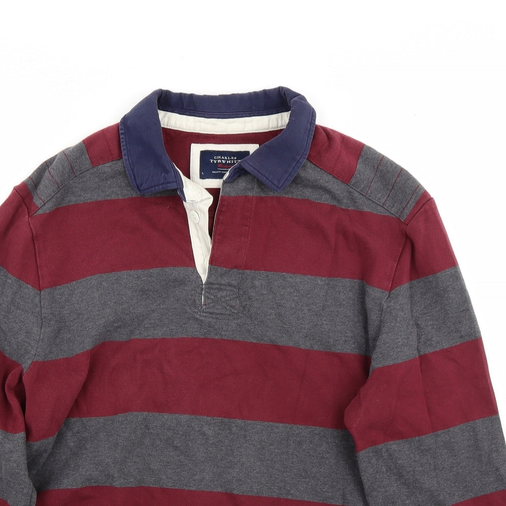Charles Tyrwhitt Mens Red Striped  Pullover Jumper Size L