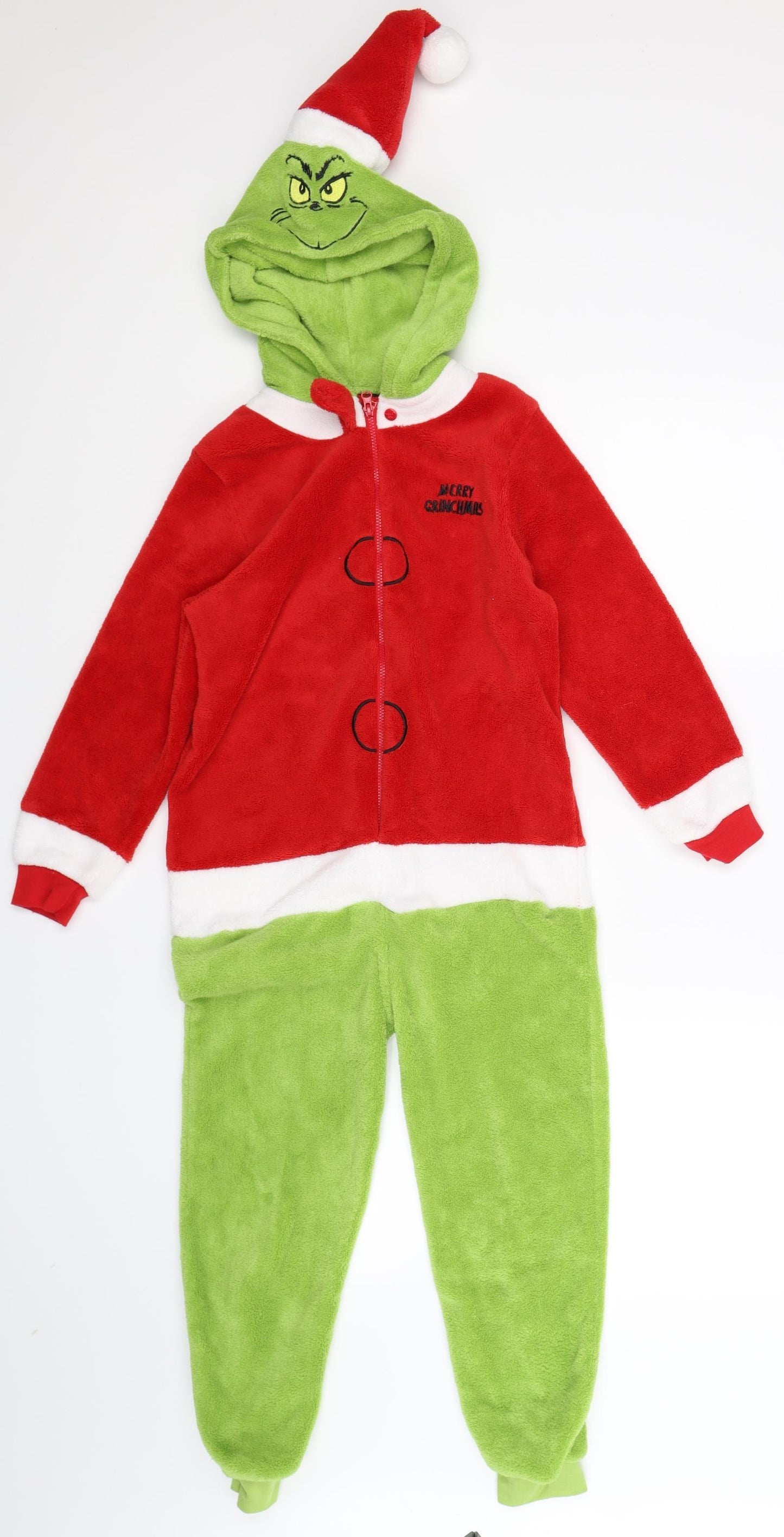 Primark Girls Multicoloured  Fleece Playsuit One-Piece Size 7-8 Years  - Grinch