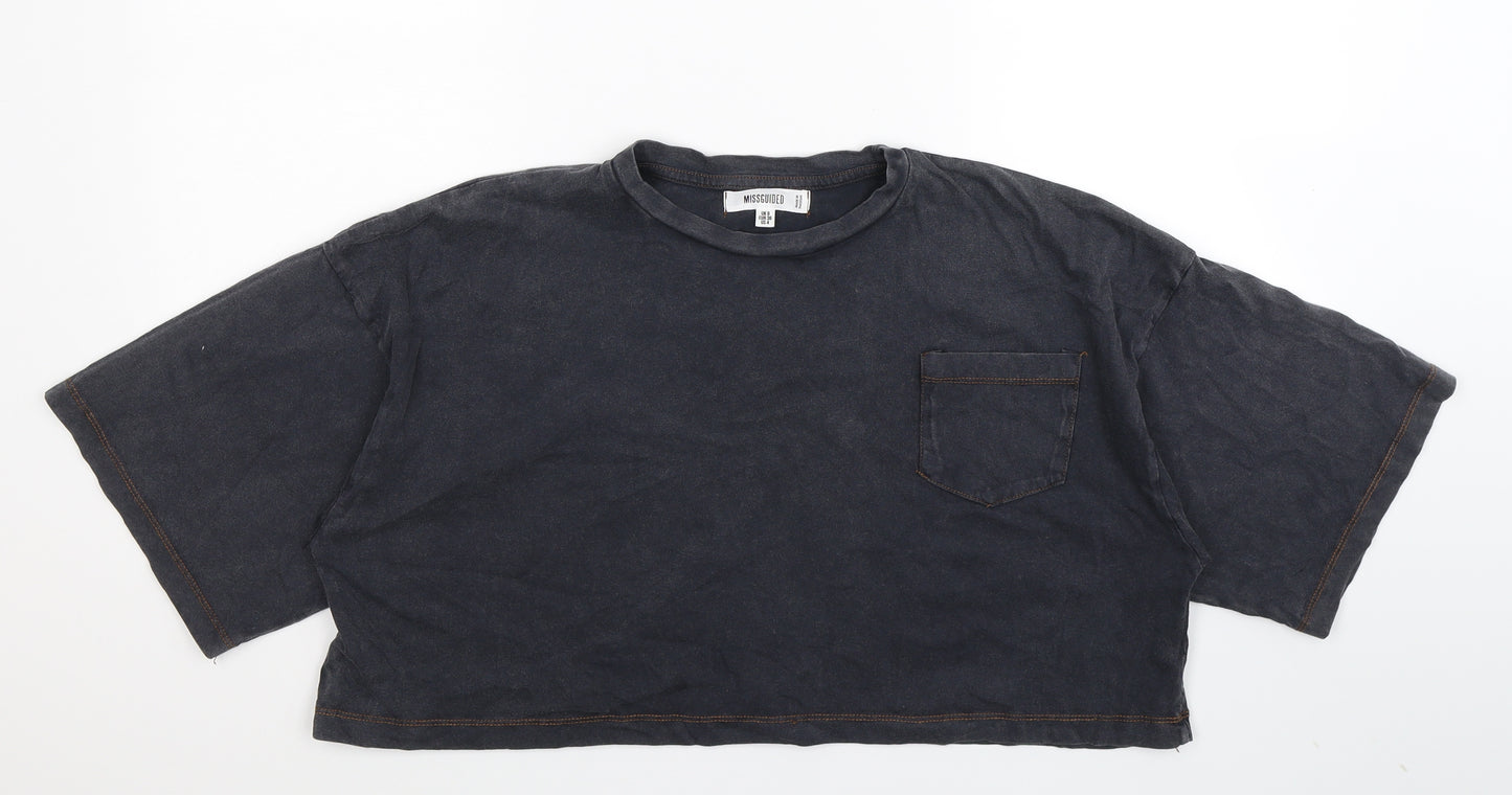 Missguided Womens Blue   Basic T-Shirt Size 8  - Oversized Crop