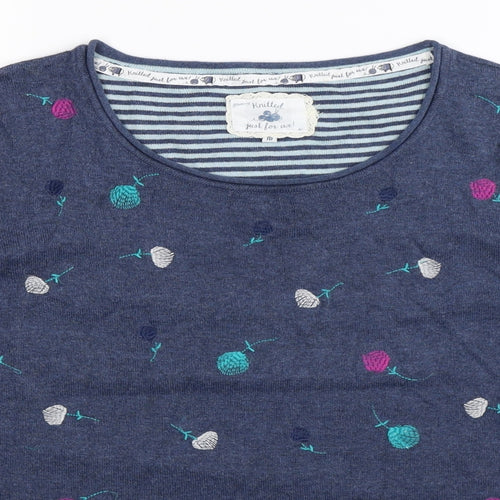 Debenhams Womens Blue Floral Knit Pullover Jumper Size 16