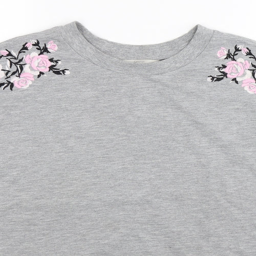 George Womens Grey Floral  Pullover Sweatshirt Size 12