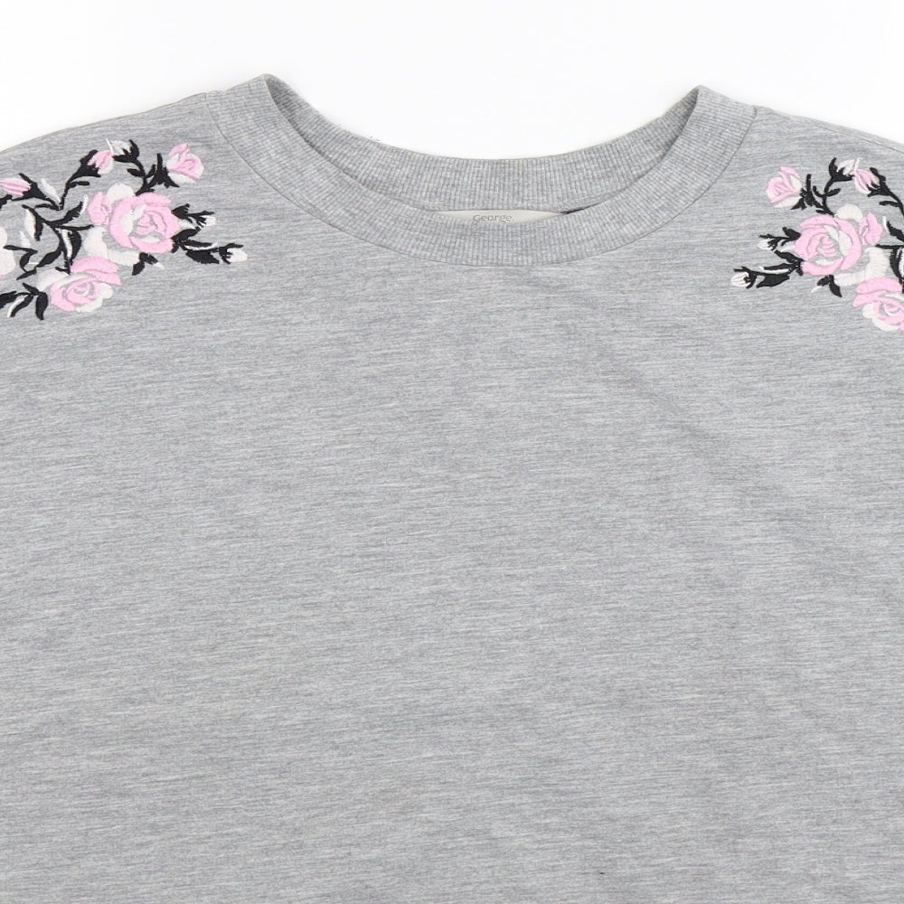 George Womens Grey Floral  Pullover Sweatshirt Size 12
