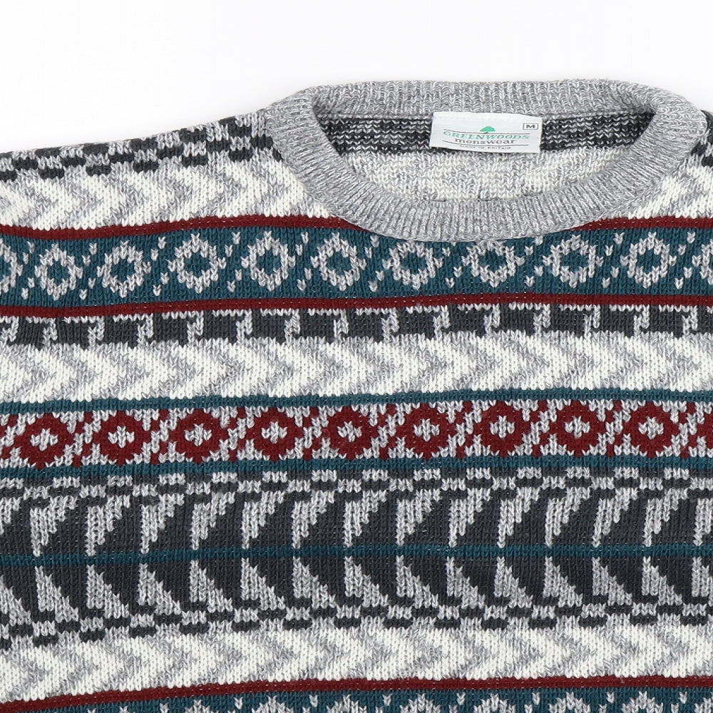 Greenwoods Mens Multicoloured Geometric Knit Pullover Jumper Size M