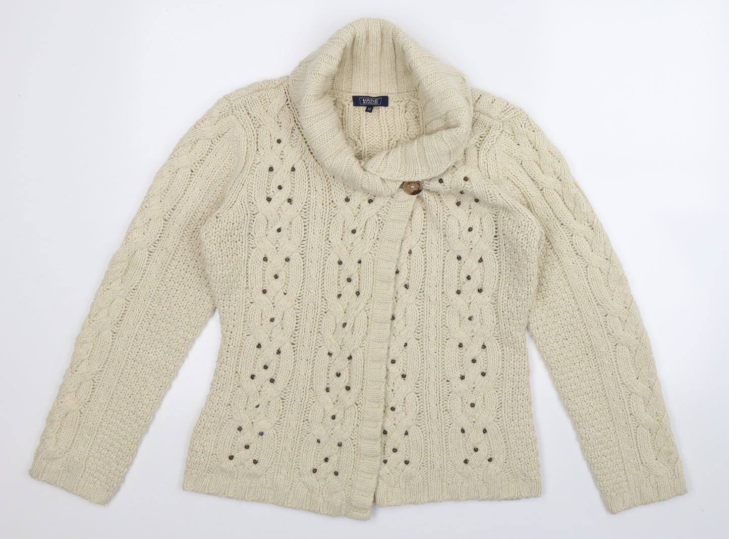 Maine Womens White  Knit Cardigan Jumper Size 12