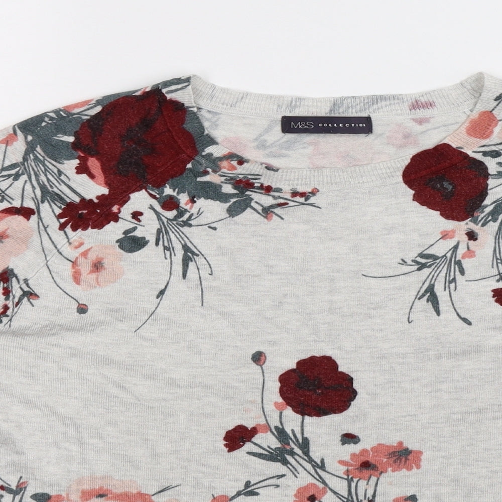 Marks and Spencer Womens Grey Floral Knit Pullover Jumper Size 12