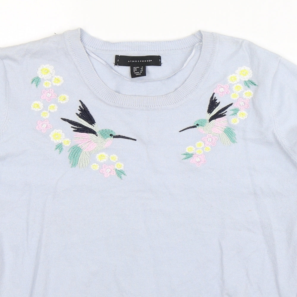 Atmosphere Womens Blue Floral Knit Pullover Jumper Size 8