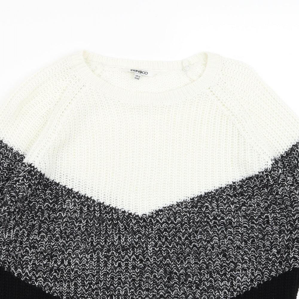 PEP&CO Womens Black Striped  Pullover Jumper Size 12