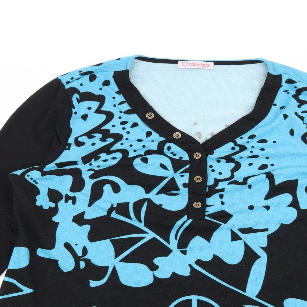 Christy Womens Black Floral  Pullover Jumper Size L