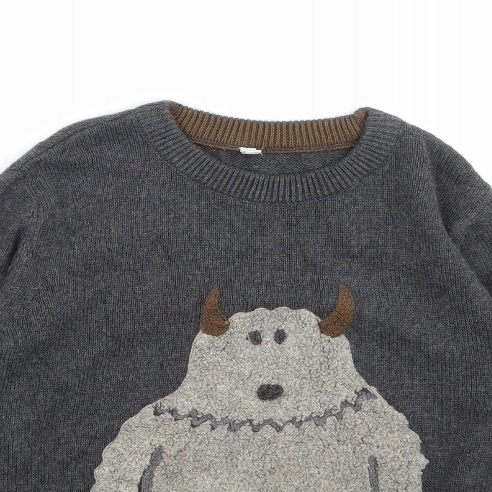 Marks and Spencer Boys Grey Animal Print  Pullover Jumper Size 6-7 Years