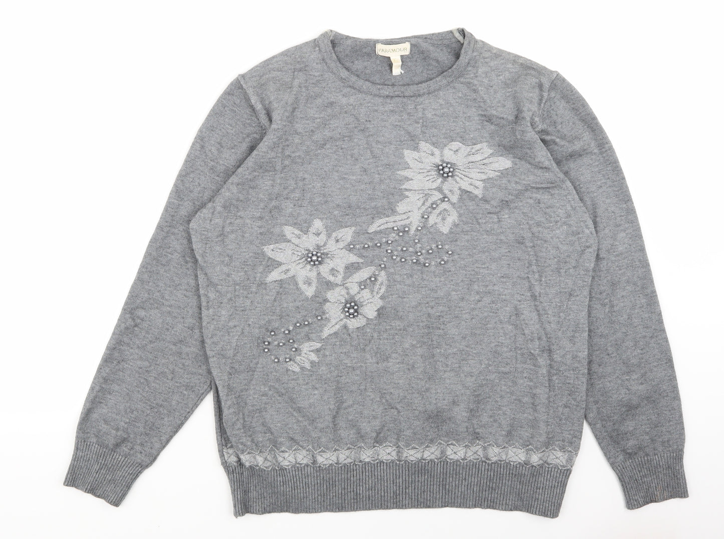 PARAMOR   Womens Grey Floral  Pullover Jumper Size XL