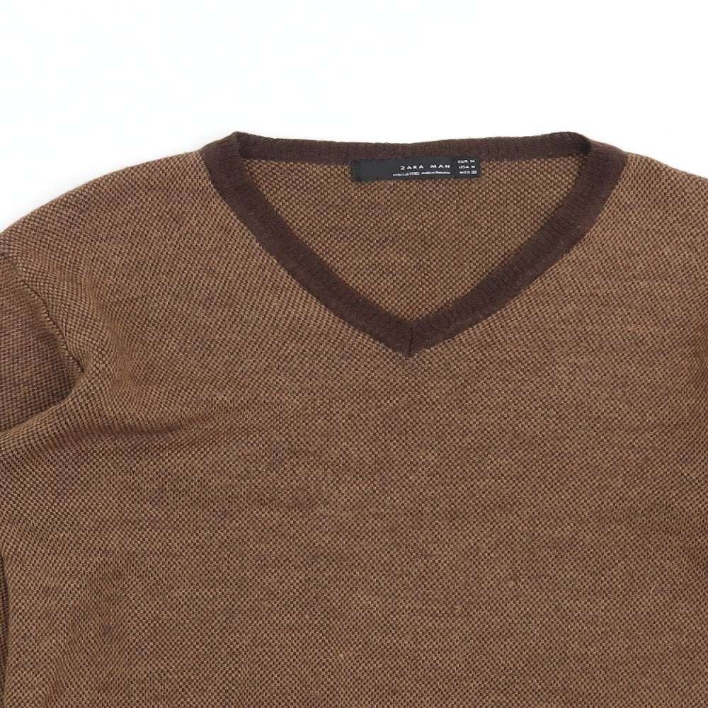 Zara Mens Brown Geometric  Pullover Jumper Size M