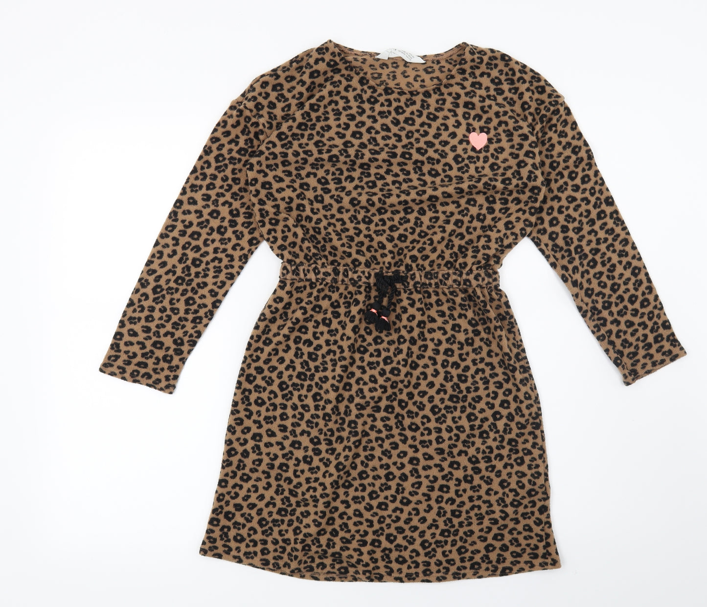 Zara Girls Brown Animal Print  Jumper Dress  Size 9-10 Years  - hearts