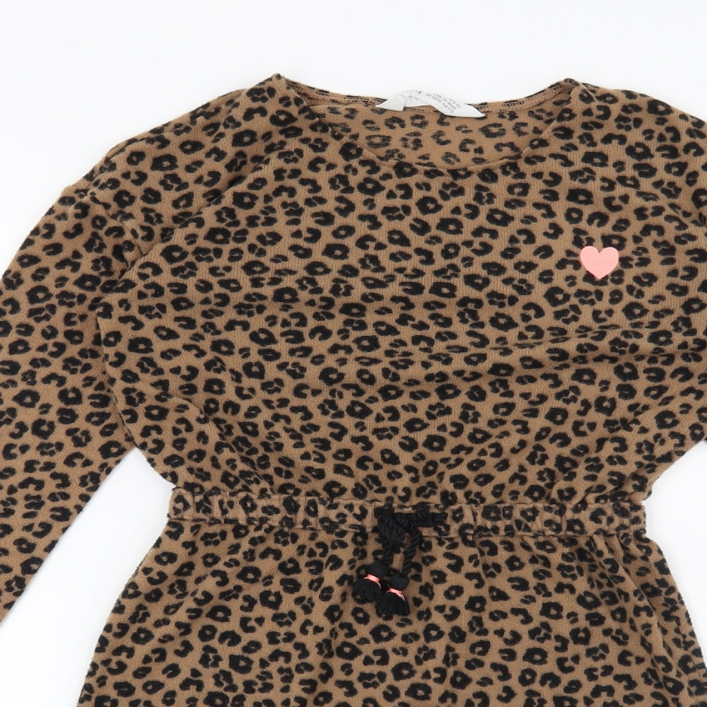 Zara Girls Brown Animal Print  Jumper Dress  Size 9-10 Years  - hearts