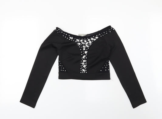 Front view of ASOS women’s black basic blouse, size UK 10